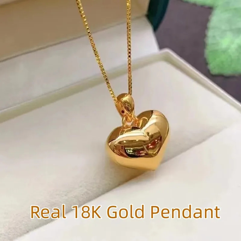 Real 18K Gold Heart Women Pendant Genuine AU750 Cute Fat Heart Pendant Fashion Fine Jewelry Birthday Gift 250106