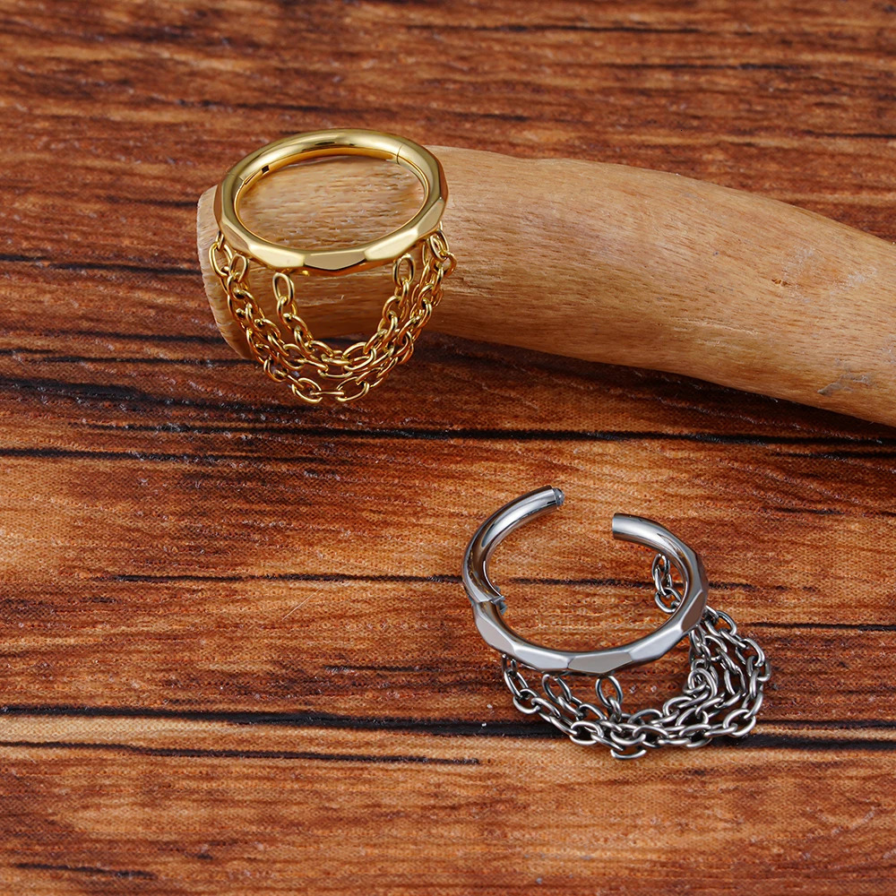 Right Grand ASTM F136 16G Triple Chained Hinged Segment Helix Conch Hoop Ring Faceted Cut Septem Clicker Body Jewelry 250103