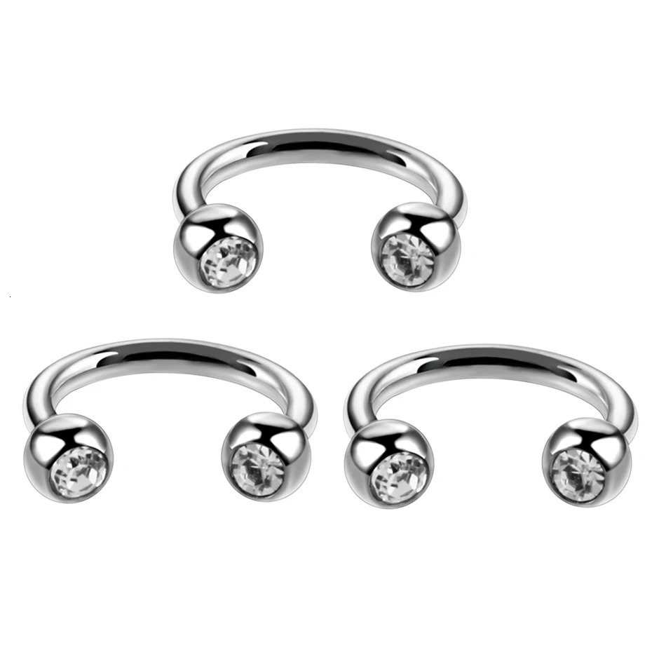 10PCS G23 Horseshoe Ring Piercing Crystal Ear Tragus Cartilage Eyebrow Lip Ring Nose Septum Hoop Rings Piercing Jewelry 250103