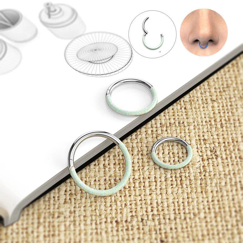 G23 Piercing Jewelry Front Opal Nose Rings Closed Ring Seamless Nose Ring Clicker Lip Ring For Women Cartilage Earring 250103