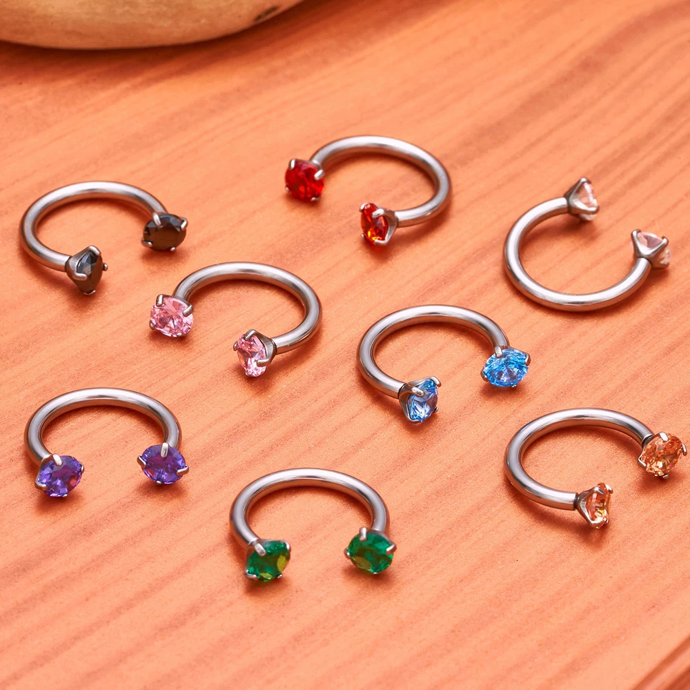 G23 ASTM F136 5/50PCS Eyebrow Piercing Nose Ring Colored Zircon Septum Helix Cartilage Piercing C rod Body Jewelry 250103