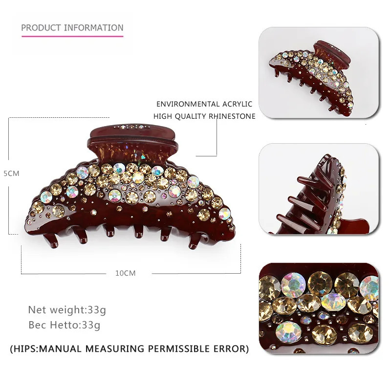 Spark Rhinestones Hair Claw Clip for Women Girl Fine Acetate Hair Accessory Ornament Jewelry - Tiara for Ponytail Holder 250106