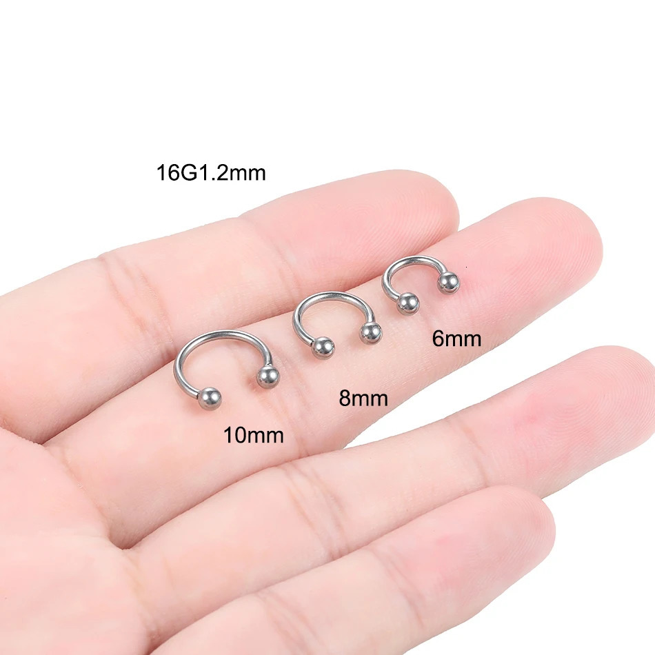 10Pcs/lot G23 Internally Thread Ball Horseshoe Ring Piercing Ear Tragus Eyebrow Lip Ring Nose Hoop Septum Body Jewelry 250103