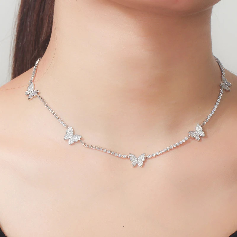 ThreeGraces Trendy White Cubic Zirconia Small Insect Butterfly Choker Necklace Earrings Set for Women Fashionable Jewelry T1017 250102