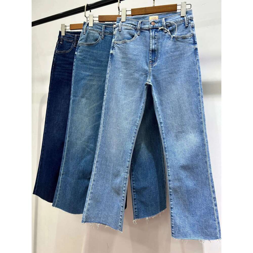 Women Fashion Denim Pants High waisted Elastic Micro Flared Cropped Blue Stretch Jeans Streetwear