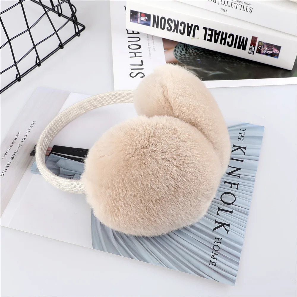 2024 Aarrival Unisex Womens Winter Warm Rex Rabbit Fur Earmuffs Girls Ear Muffle Earflap Ear Cover Double Sided 250106