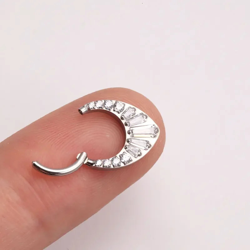ASTM F136 Teardrop Hinged Piercing Septum 16G Nose Ring Clicker Ear Daith Helix Grand Tiara CZ ious Body Jewelry 250103