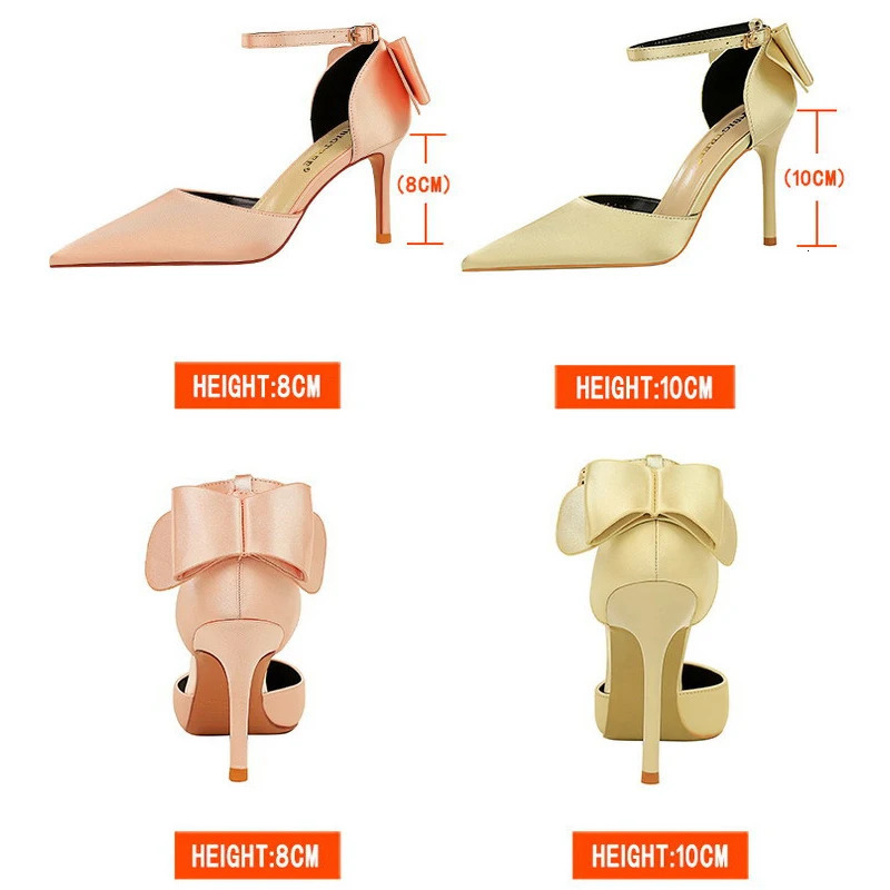 BIGTREE Shoes Bow Woman Pumps Silk High Heels Women Shoes Stiletto Shoes Women Heels Women Sandals 8cm and 10cm 250103
