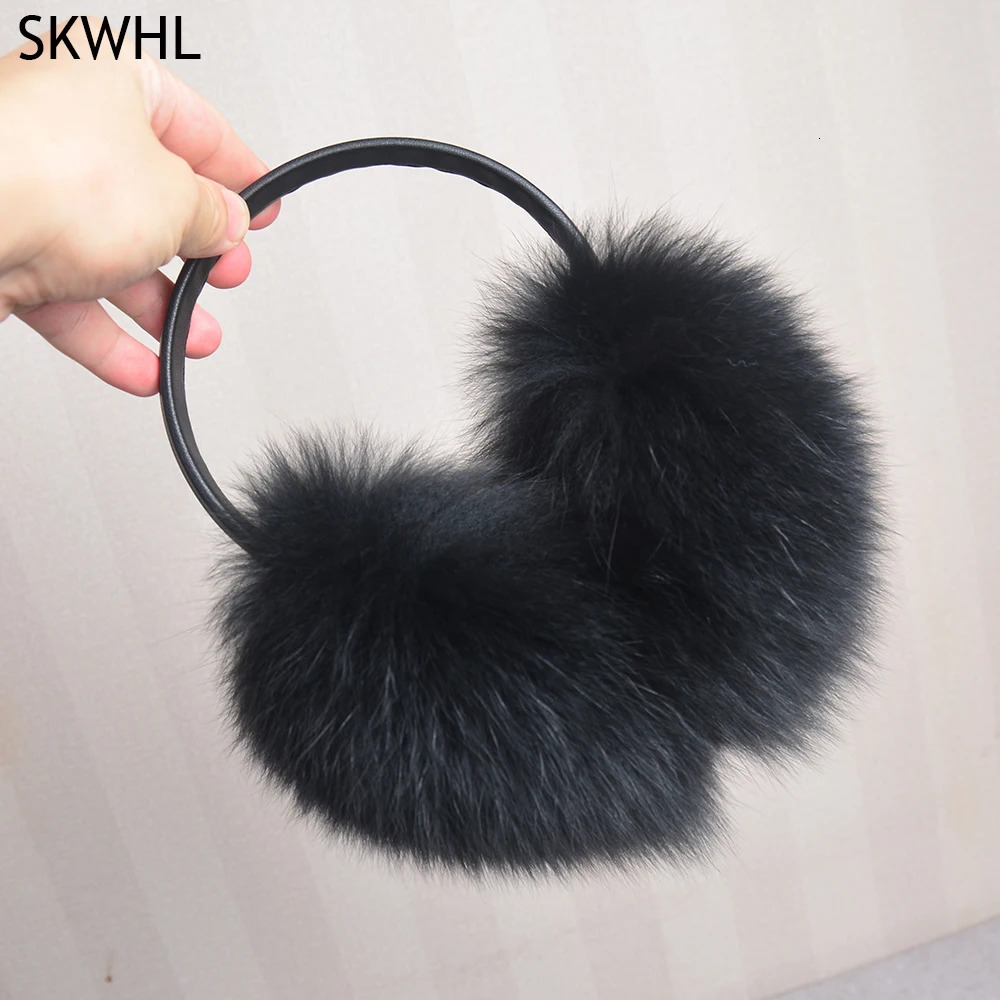 Style Women Plush Genuine Fox Fur Earmuff Winter Lady Fox Fur Big Pompoms Fluffy Earmuffs Warm 100% Real Fox Fur Ear Cover 250106