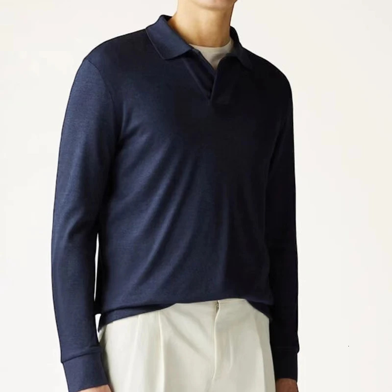 High quality mens autumn/winter style lapel knitted sweater business casual long sleeved polo shirt 250103