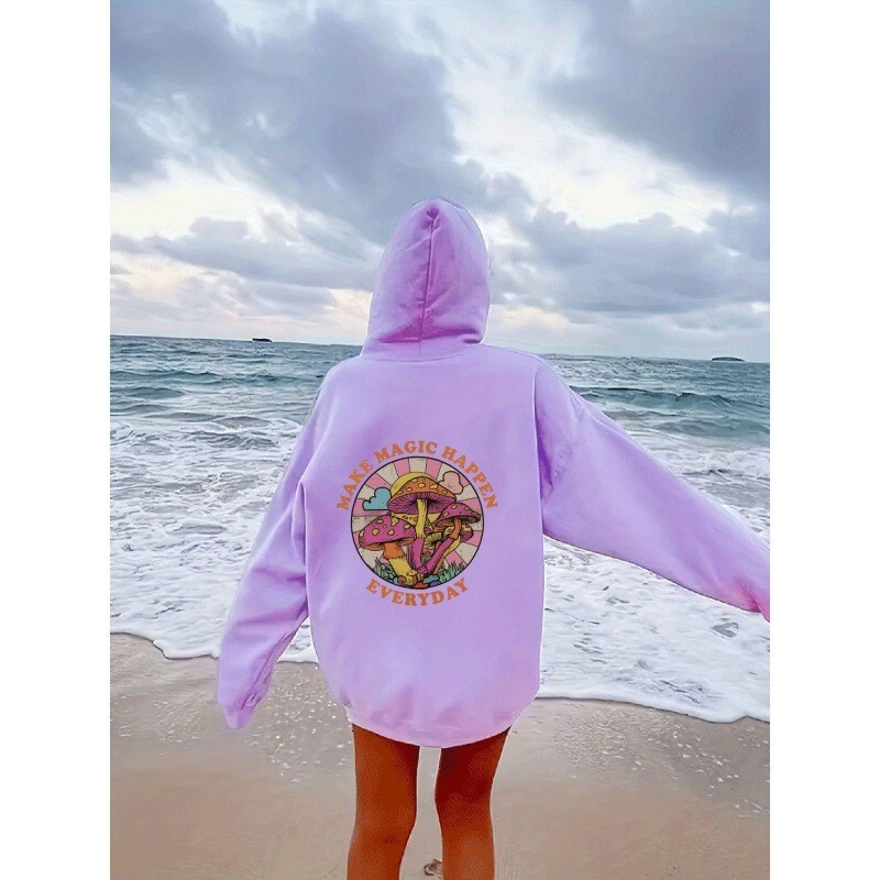 European Women's Velvet Sweatshirt With Plain Letter Kangaroo Pocket Drawstring Print Hoodie