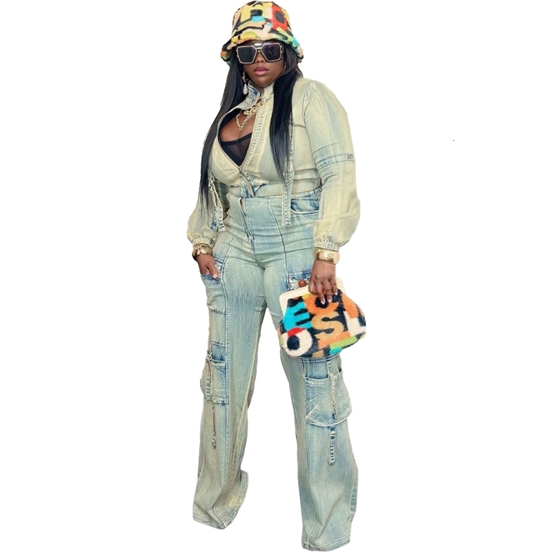Womens Tracksuits Two Pieces Set 2025 New Fashion Sexy High Elasticity Multi Pocket Washed Cowboy Casual Set
