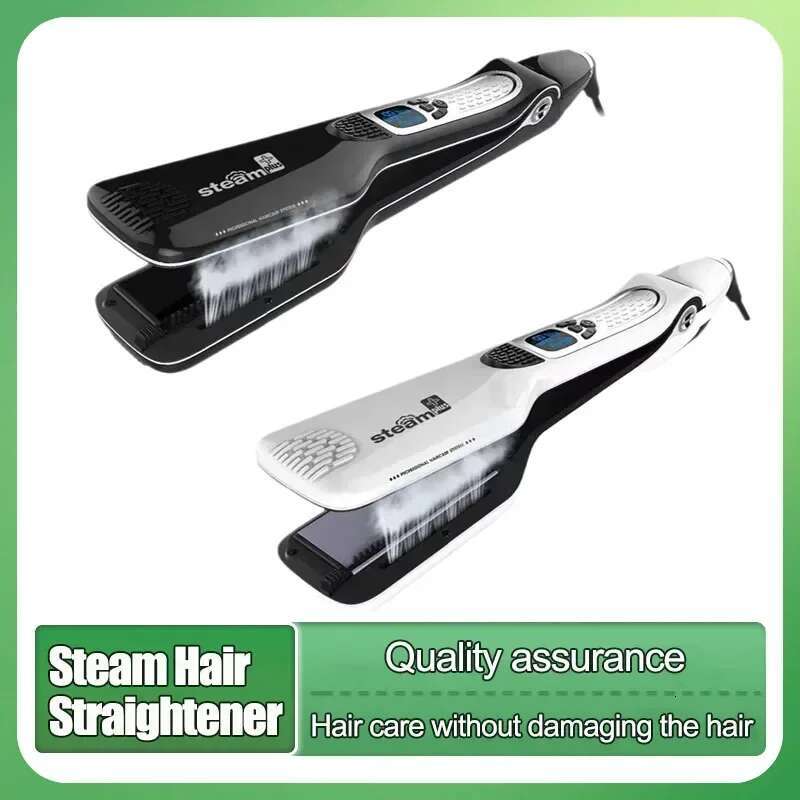 Professional Steam Wet Straightener Flat Straightening Iron Brush Titanium Ceramic Hair Comb Curler
