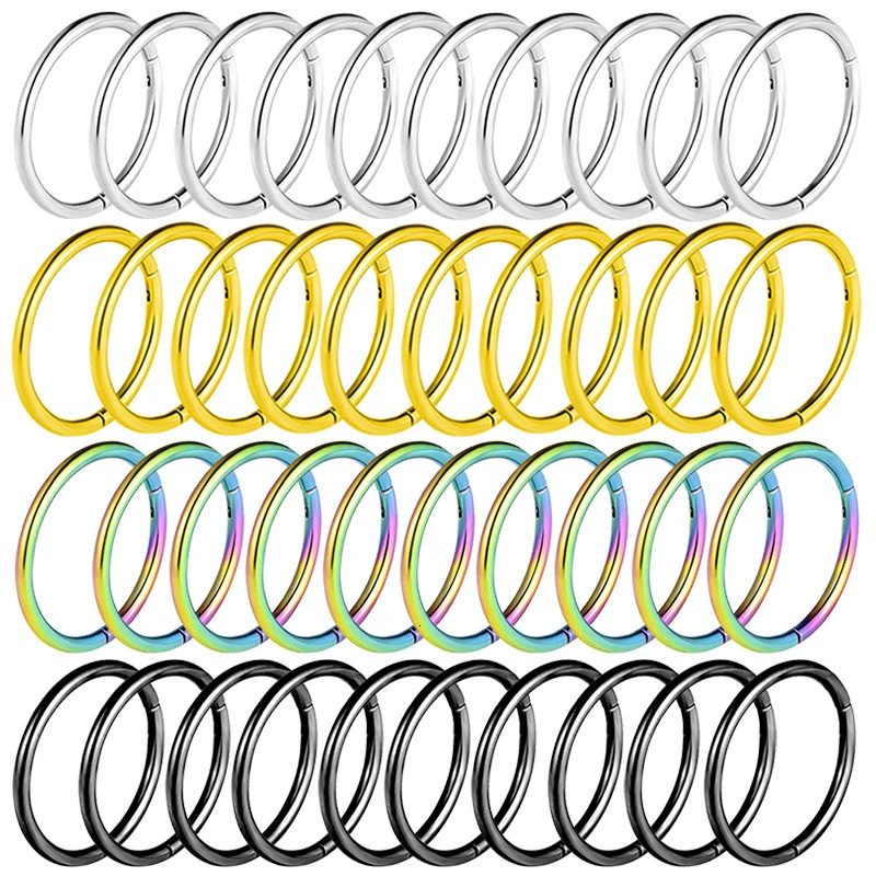 60Pcs 6/8/10/12mm Steel Small Nose Rings Stud Mixed Color Body Clips Hoop For Women Men Cartilage Piercing Punk Jewelry 250103