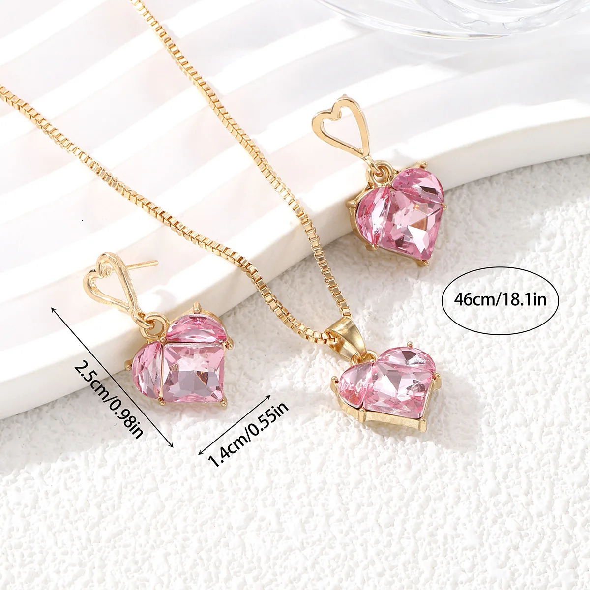 Pink Necklace High-grade Peach Heart Necklace Earrings Female PendantEarrings Jewelry Set 250102