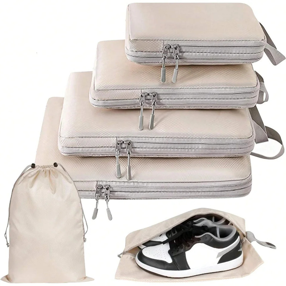 Set6 pcs Compressible Packing Travel Storage Bag Cubes Waterproof Suitcase Nylon Portable With Handbag Luggage Organizer 241226