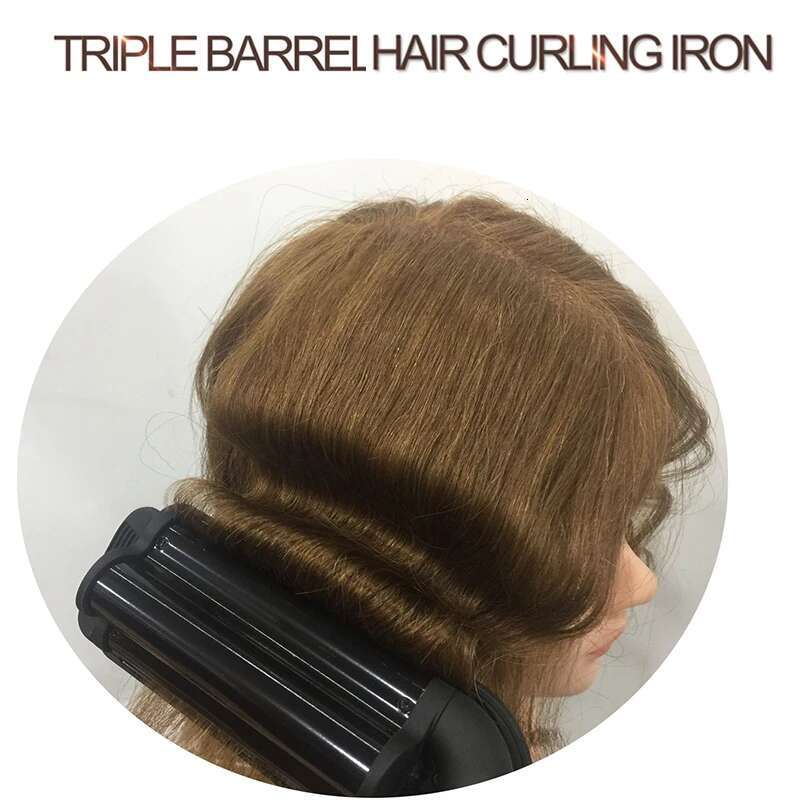 Deep Wave Crimp Rhies Temperature Adjustale Cermaic Triple Barrel Curg Iron with LCD Display for Hair Stylist