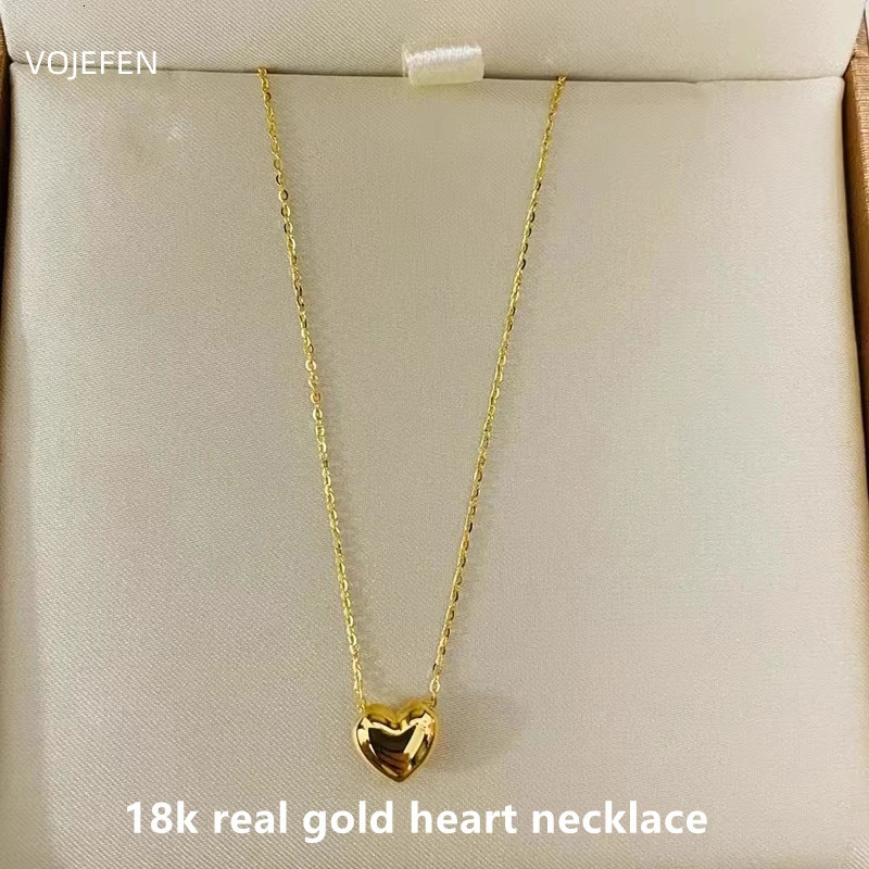 VOJEFEN 18K Gold Neck Heart Pendant Necklace Womens Jewelry On The Neck AU750 Pure Chain Original Girl Chokers Necklace 250106