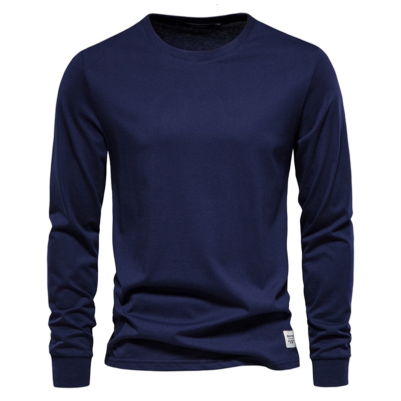 Mens Tshirts 100% Cotton Long Sleeve Casual Tops Spring Autumn Classic Men Clothing Solid Color High Quality Backing TShirt 241217