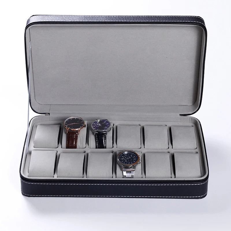 6/10/12 Slot Portable Leather Watch Box Your Watch Good Organizer Jewelry Storage Box Zipper Easy to Carry Mens Watch Box 250102