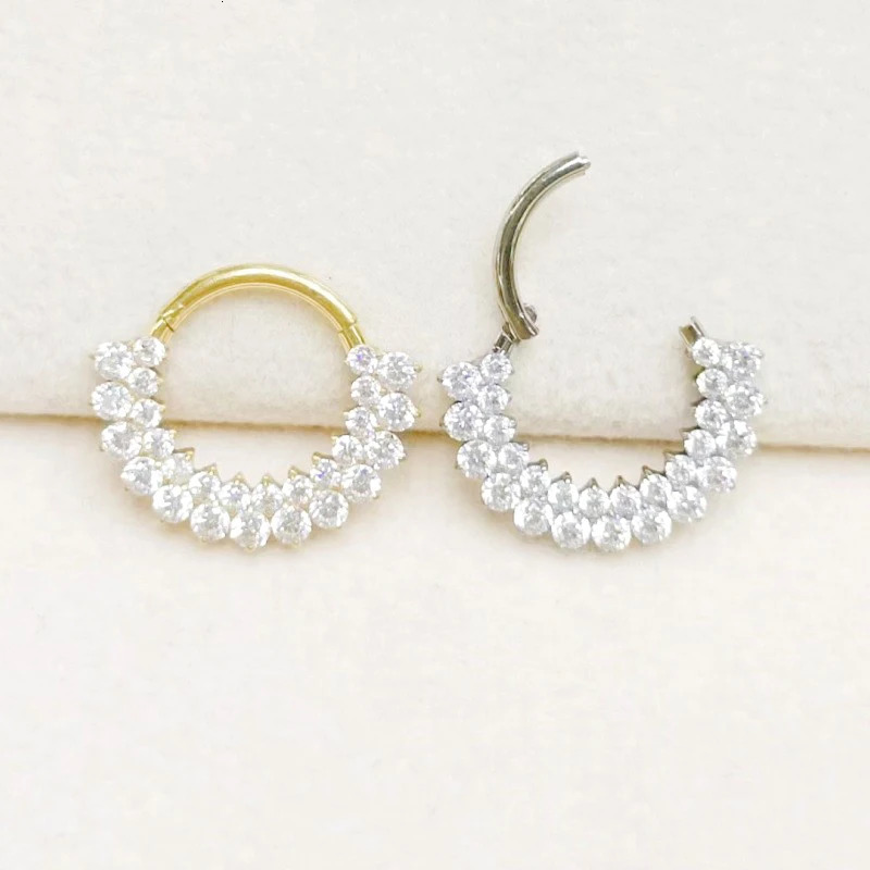 1Pc ASTM F136 Double Rows 5A CZ Nose Hoop Septum Clicker Ring Piercing Earring Lip Ear Tragus Helix Cartilage Body 250103