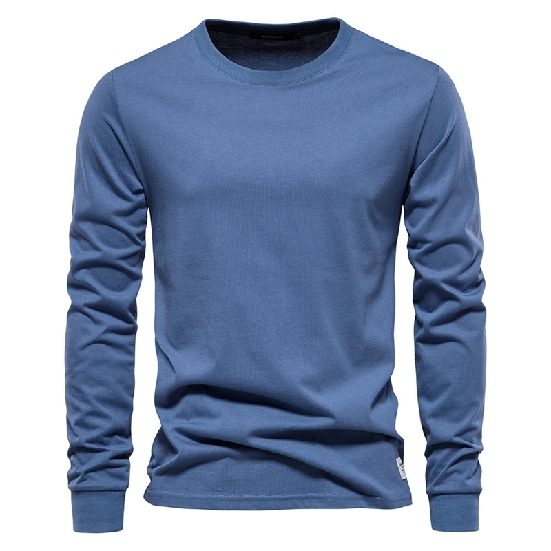 Mens Tshirts 100% Cotton Long Sleeve Casual Tops Spring Autumn Classic Men Clothing Solid Color High Quality Backing TShirt 241217
