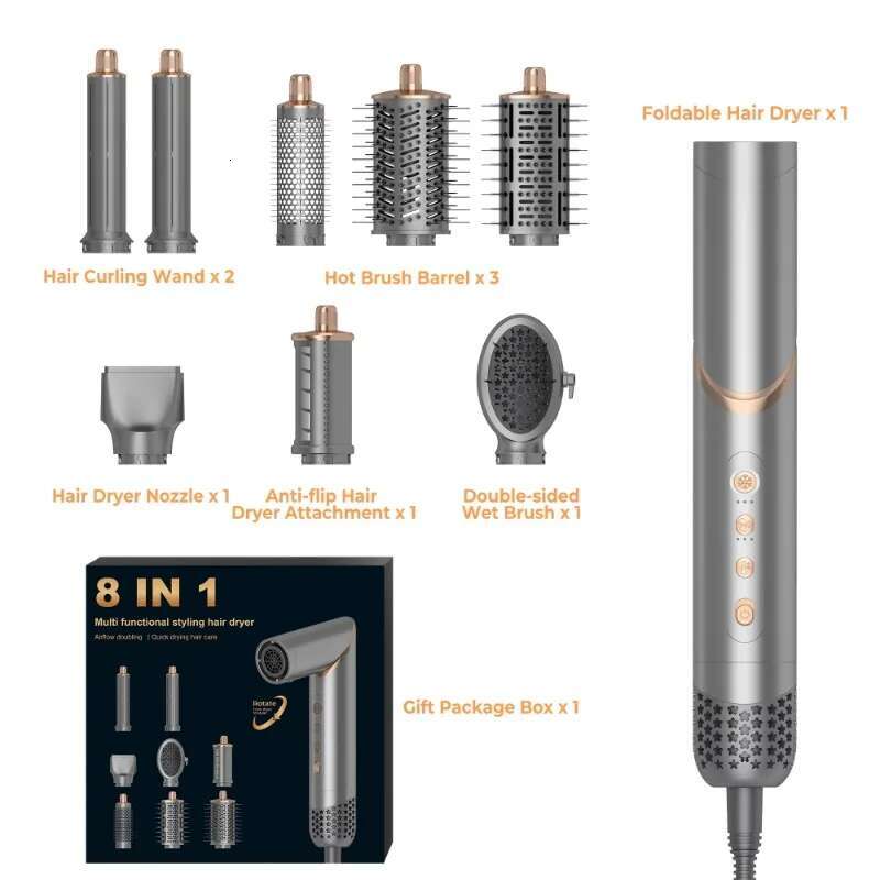 WT-622 Dryer 8 in 1 Hair Styler Tools Complete Set Salon Brushless Motor 110000rpm Professional Blower Dryerr With Comb