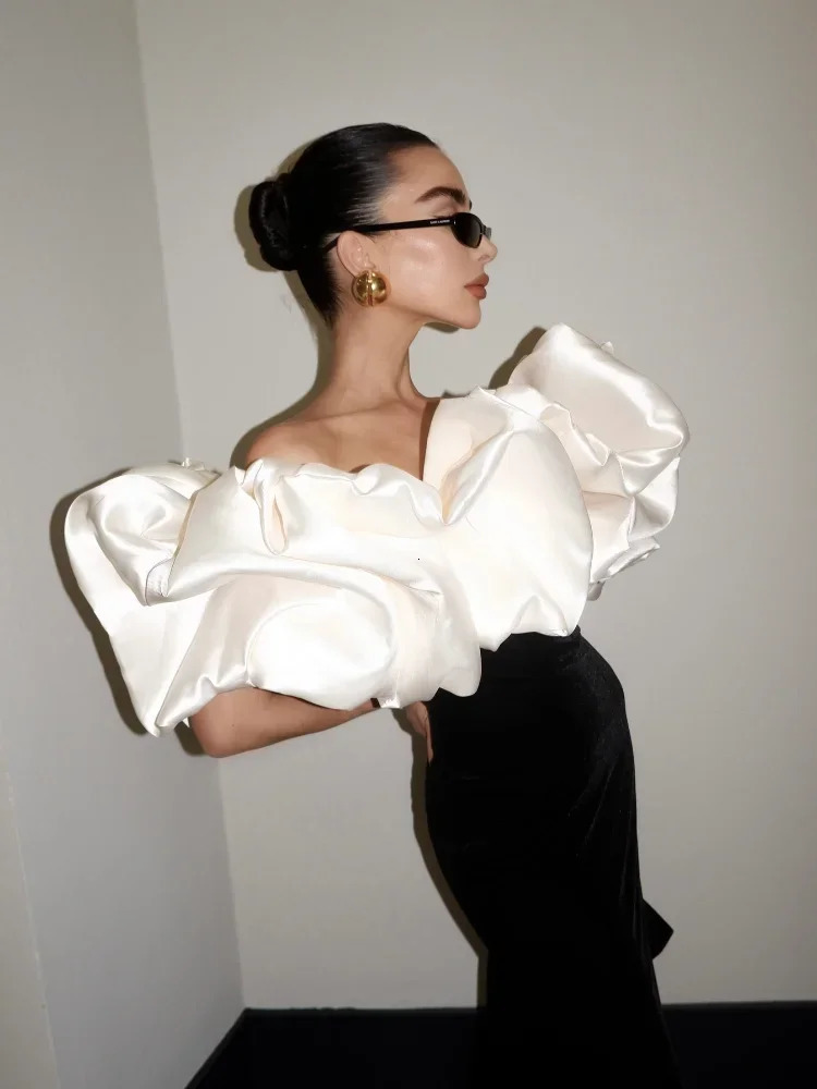 Black White Contrasting Puff One Neck Slim Woman Dress Sexy Backless Fishtail High Waist Long Dresses Evening Party Robe 250103