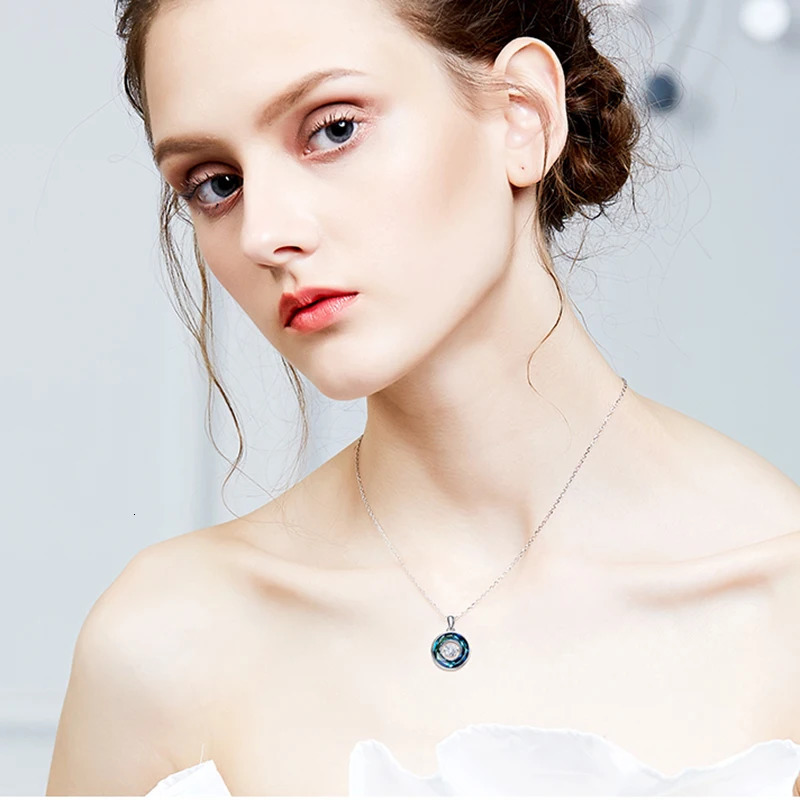 Silver 925 Sparkling Dancing Stone Zircon Round Pendant Necklace for Women Austrian Crystal Necklaces Fine Jewelry Gift 250106