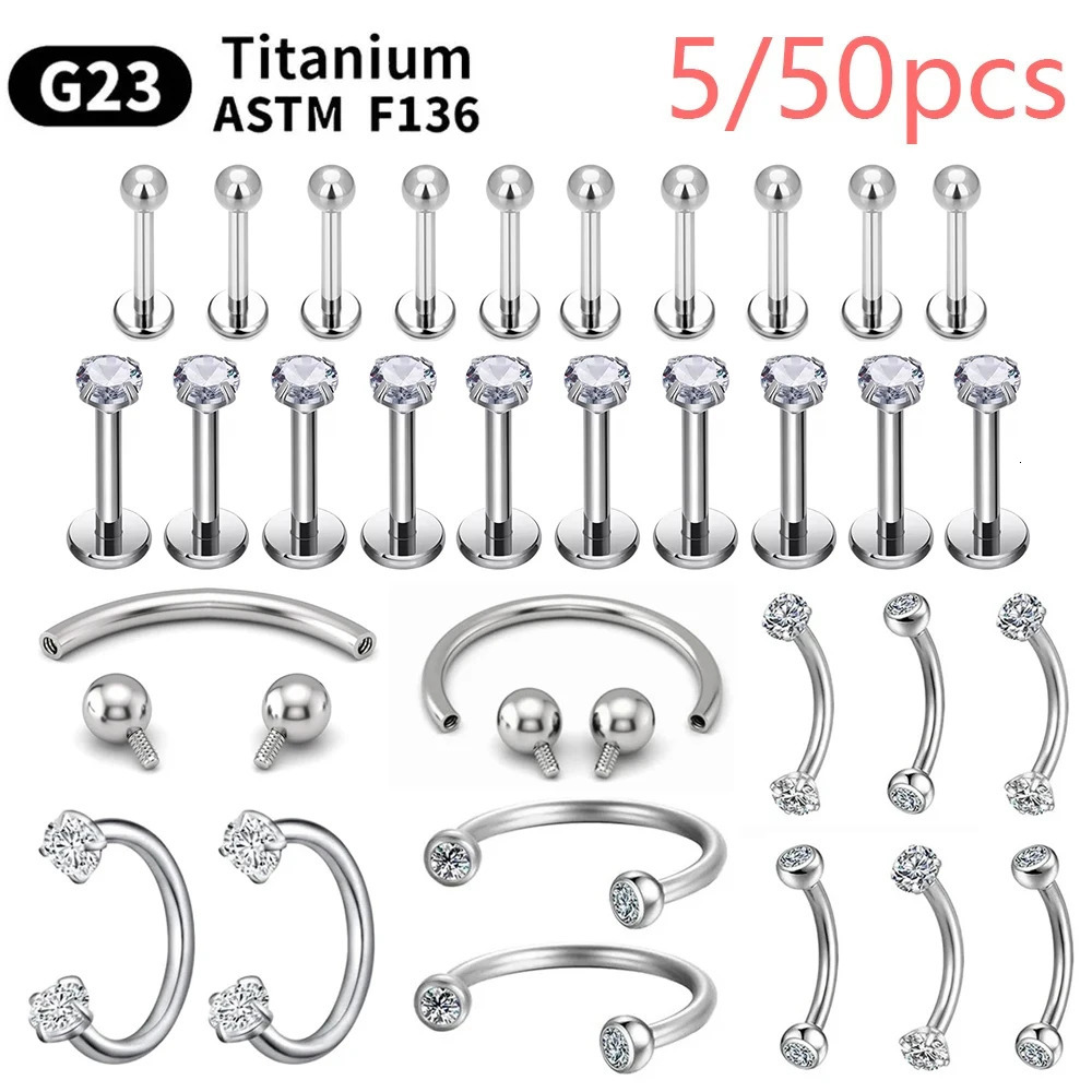 Wholesale 5/50PCS G23 Eyebrow Piercing Nose Ring Septum Helix Cartilage Piercing C rod Body Jewelry For Women 250103