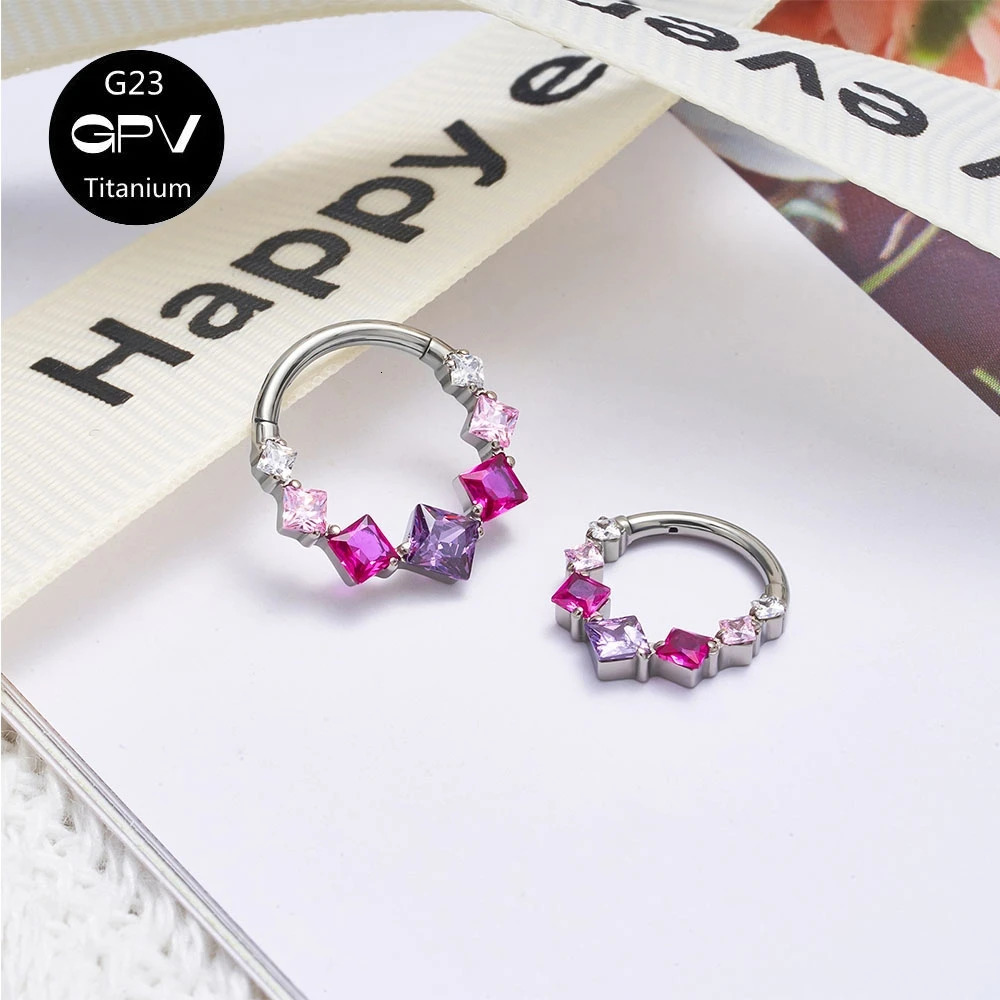 G23 F136 Nasal Diaphragm Ring Square Zircon Punk Mens and Womens Perforated Jewelry Nose Ring Earrings 250103