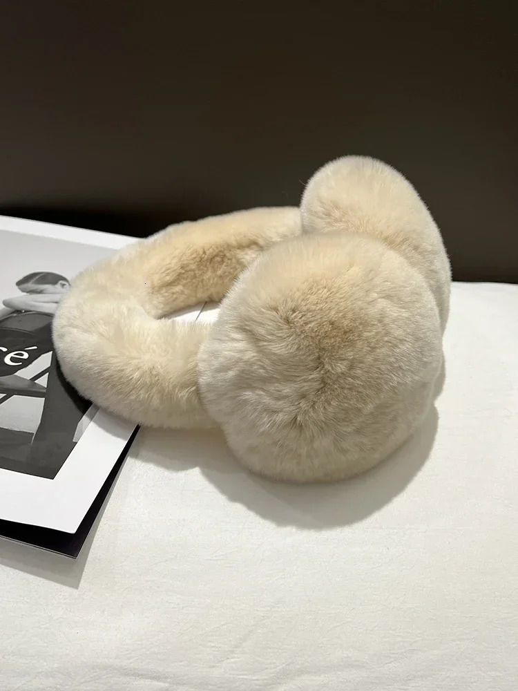 Real Rex Rabbit Fur Earmuffs for Women Winter Ear Warmers Soft Warm Furry Ear Muffs for Cold Weather 250106