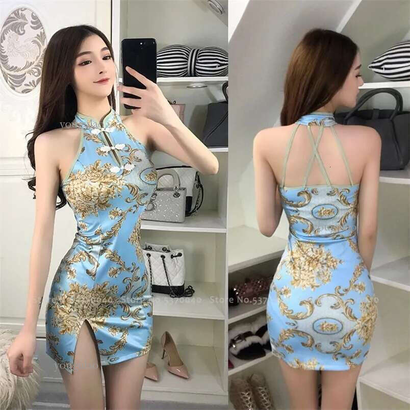 Women Tight Chinese Style Cheongsam Qipao Formal Dress Lady Nightclub Sexy Bandage Party Split Dresses Coaplay Costumes LJ200827