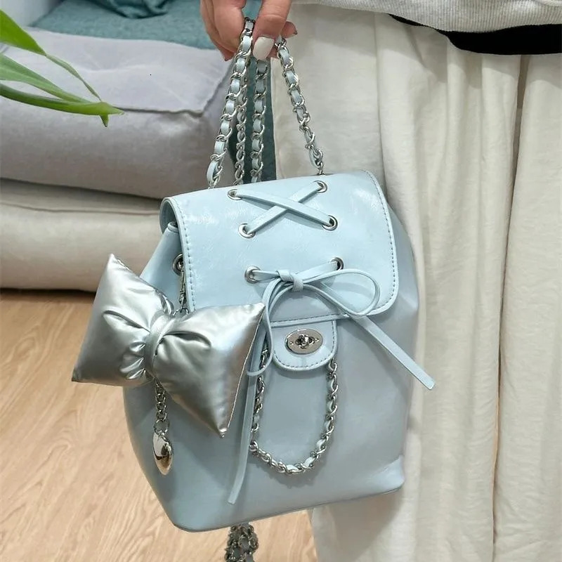 JIAERDI Harajuku Blue Bow Y2k Backpack Women Fairy Core Aesthetic Chains Chic Mini Backpacks Female Sweet Cute Mochila Ladies 250102