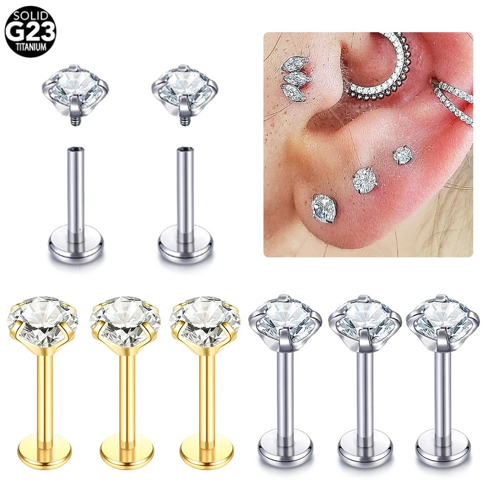 10PCS G23 Labret Piercings Lip Ring 16G Internal Thread Nose Stud Earring Tragus Helix Cartilage Piercing Body Jewelry 250103