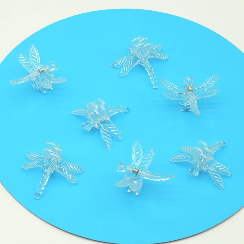 50pcs 3.5cm Mini Clear Dragonfly Hair Claws Hairpins Colorful Odonate Plastic Clips Decorated Ponytails Jaws Hairgrips for Girl 250106