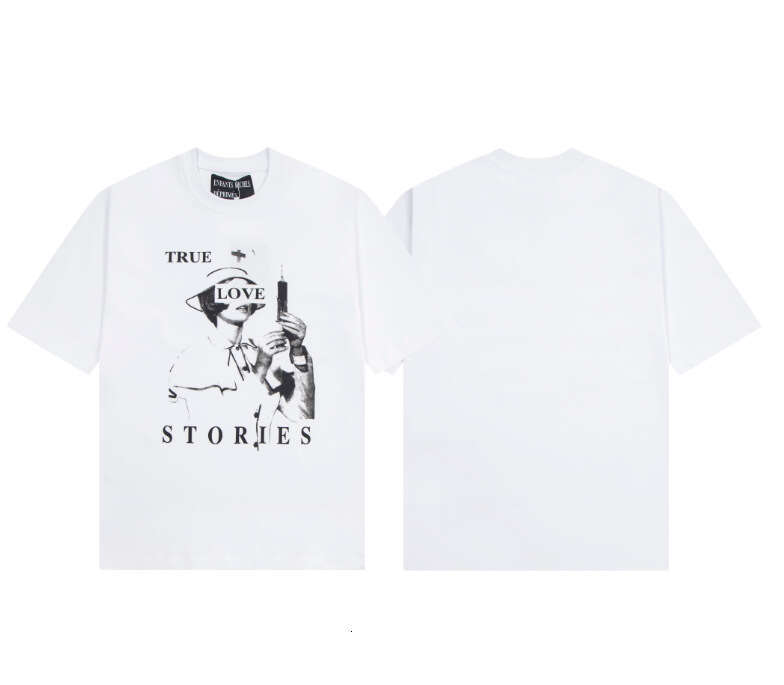 New Melancholic Rich Second Generation Alphabet Portrait Printed Loose Casual Short sleeved T-shirt Brand Men's and Women's Trendy