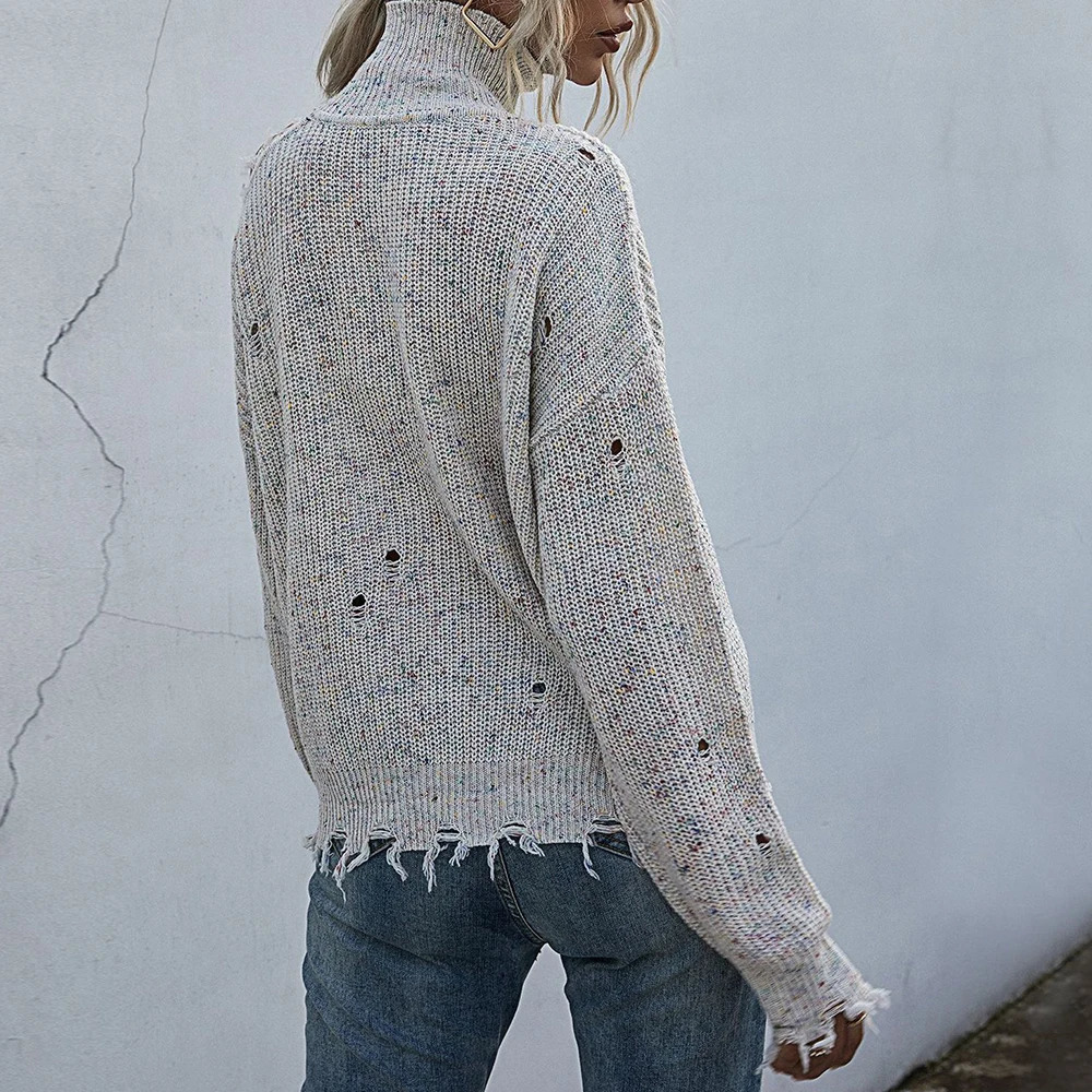 Mia Muse Womens Sweater Autumn Fashion Korean Hole Design Long Sleeve HighNeck Streetwear 250103