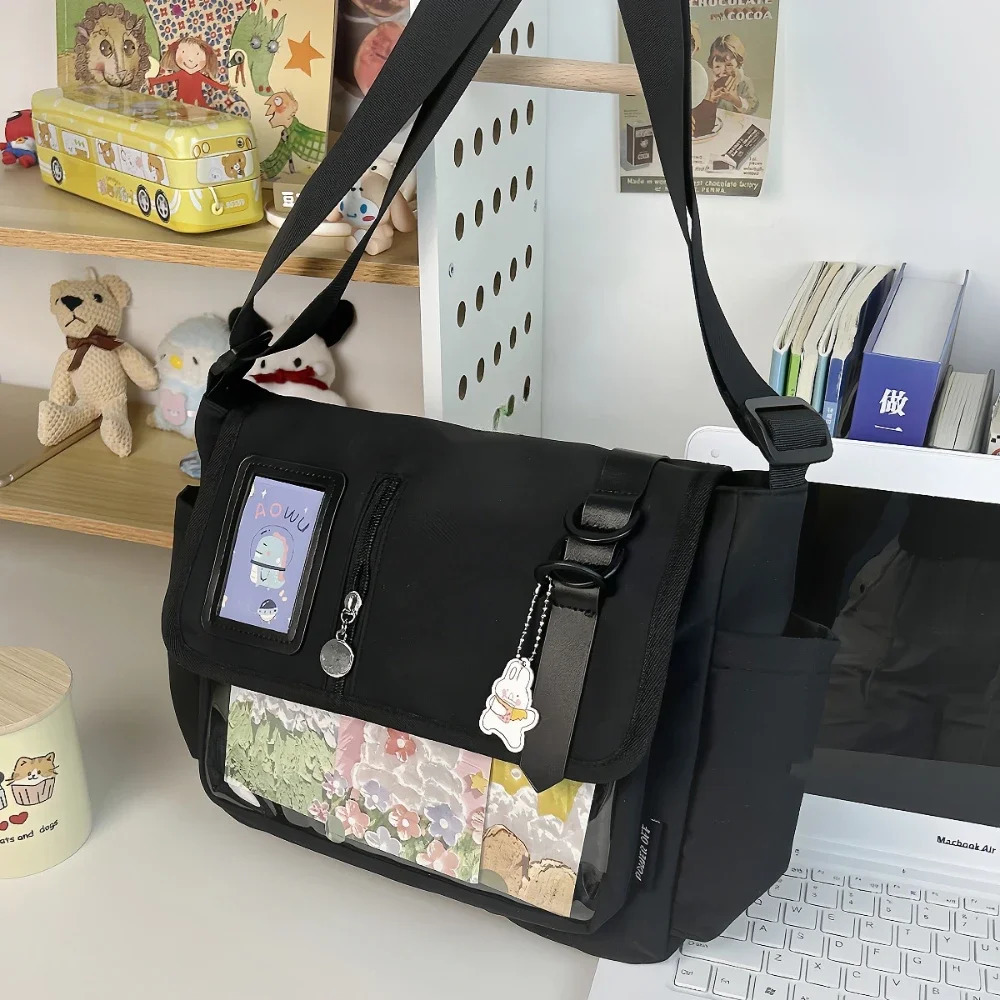 Y2K Japanese Harajuku School Bags for Teenage Girls 2024 Transparent Itabag Crossbody Bag DIY Badges Display Plate Ita Bag 250103