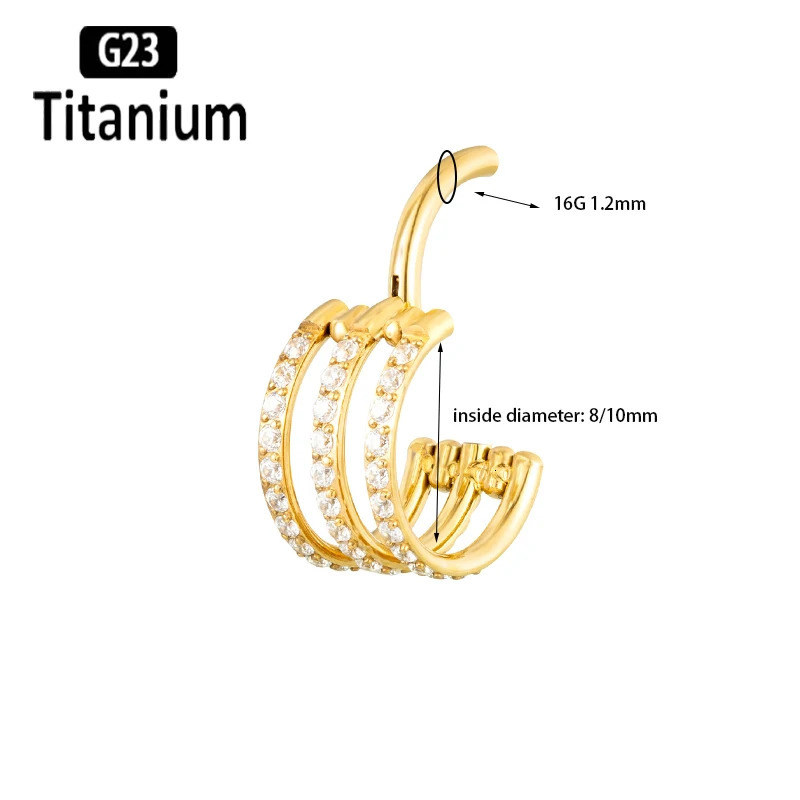 G23 Piercing 3 row zircon Hoop Septum Clicker Nose Rings Tragus Ear Cartilage Helix Conch Lip Body Jewelry earrings 250103