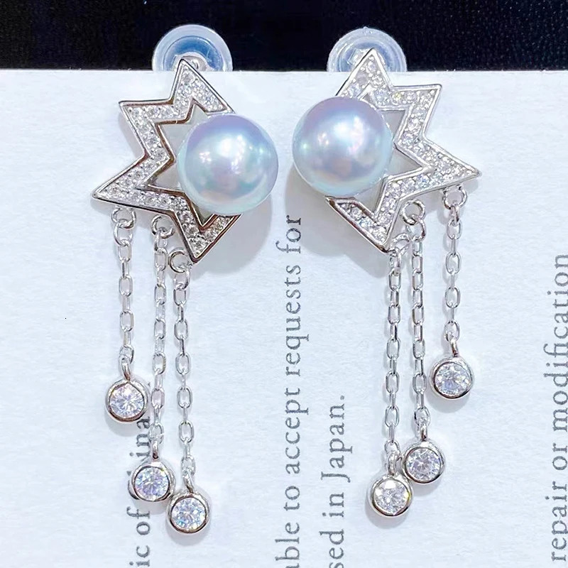 MeiBaPJ Real 925 Silver Star Earrings Necklace Ring Fine Wedding Jewelry Sets For Women Natural Big Pearl Suit 250102