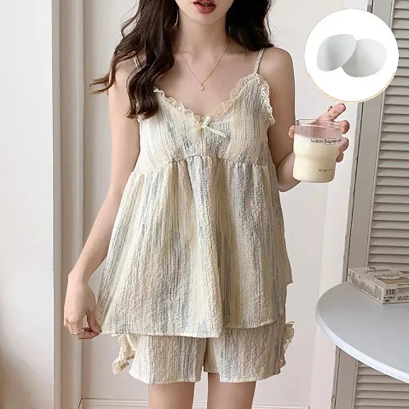 Sling Pajamas Womens Sleeveless Summer Homewear Tiedye With Chest Pad 250106