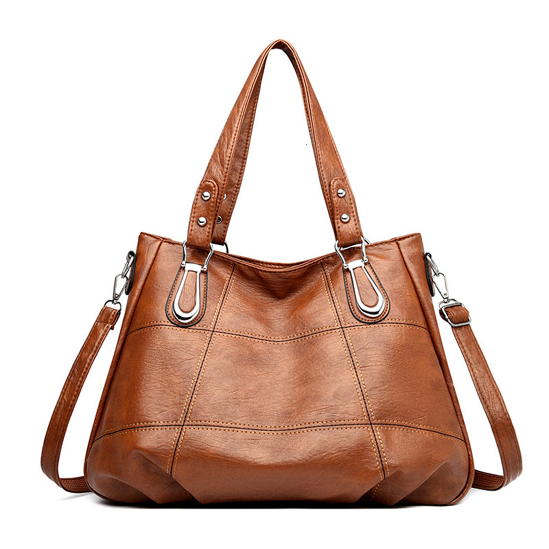 Women's 2024 New PU Soft Leather Shoulder Large Capacity Fashion Splicing Handheld Tote Bag