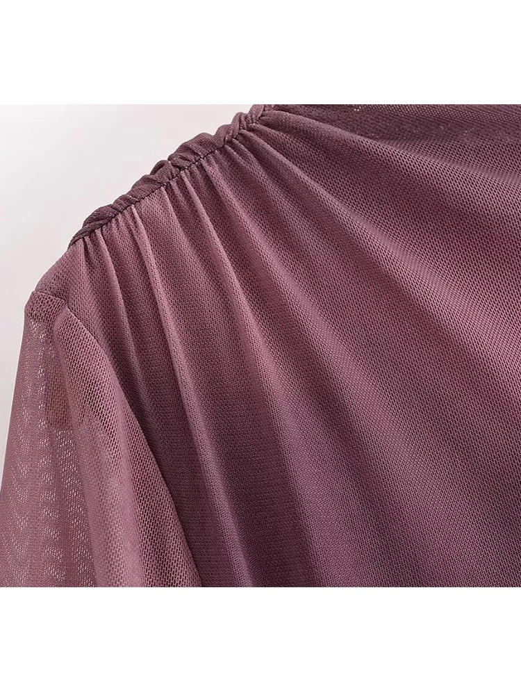 TRAF Womens Printed Chiffon Tight Dress 2025 Fashion Ruffle Elegant Long Sleeve Party Dress 250103