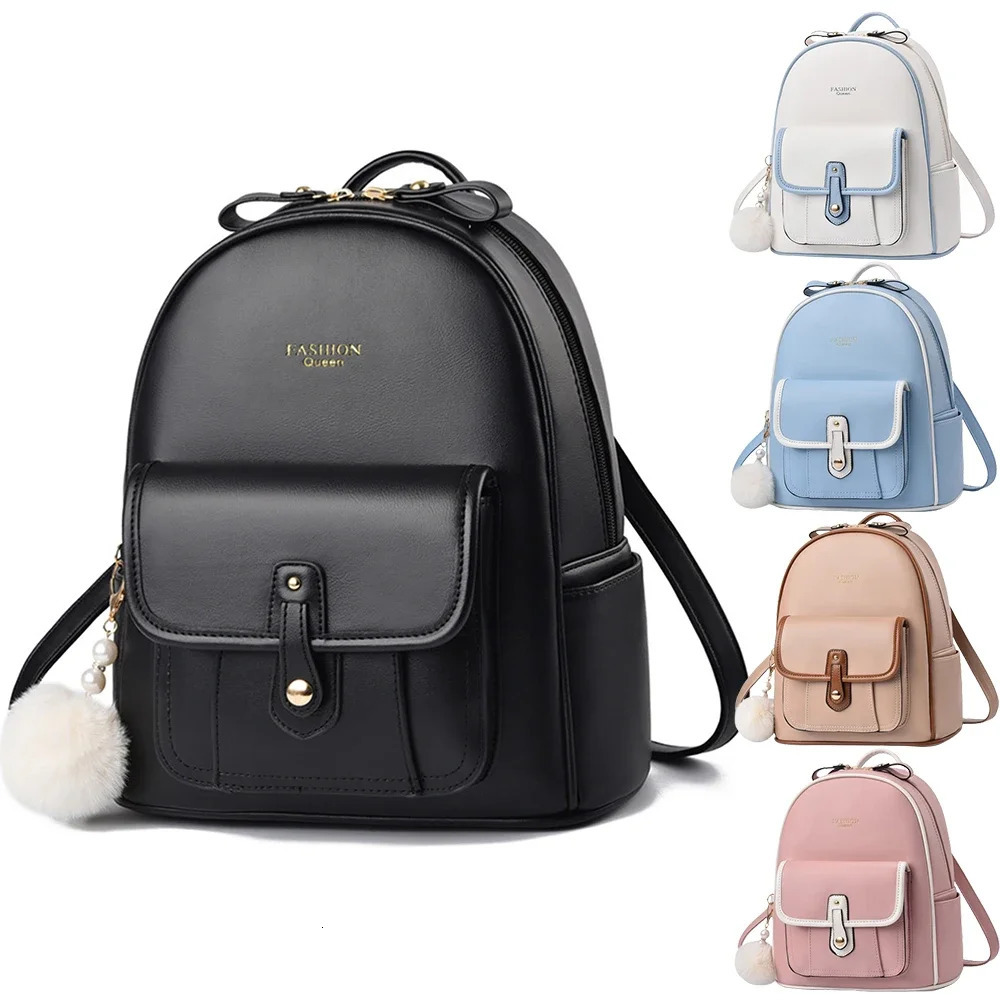 Simple Solid Color Pu Leather Shoulder Backpack Fashion Small Rucksack Cute Mini Travel Backpack Teenager Leather Backpacks 250102