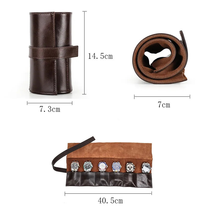 Leather watch box mens travel storage bag luxurious retro oil wax leather roll packaging box 250102