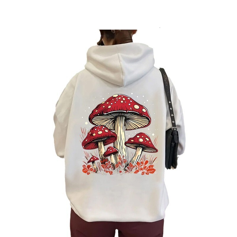 Autumn and Winter New Mushroom Fashion Printed Velvet Hoodie Multi functional Couple Coat