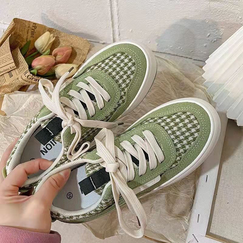 Ddmywed Matcha Green Spring New Canvas Niche Slimming Qianniao Grid Board Ins Trendy White Shoes For Student Women Chinese Brand Shoes F0106-26.5 ddmy