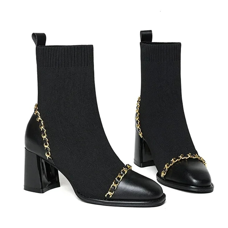 Slip on Square Toe Womens Boots Winter Solid Plush 204 Shoes for Women Warm Short Barrel Mid Heel Fashion Naked Boots 250106