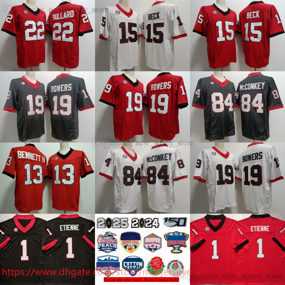 FreeShipping 2025 College Football 15 Carson Beck Jersey Bowl Patch 19 Brock Bowers 84 Ladd McConkey Javon Bullard Stetson Bennett IV Trevor Etienne Jerseys 150th